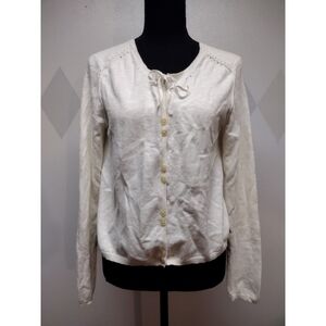 by Ti Mo cream linen blend cardigan with fabric insert in back